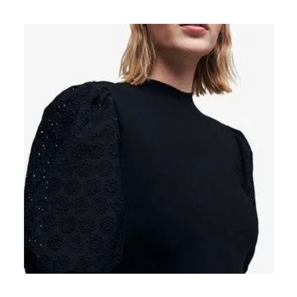 Maje BLACK Women's Guipure Sleeve Knit Dress, US 38